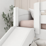 HIPHIP WP : Bunk Bed Classic Mid Full Bunk Bed with Slide and Straight Ladder on Front, Classic White Panel