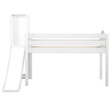 HOCUS WC : Play Loft Beds Twin Low Loft Bed with Slide Platform, Curved, White