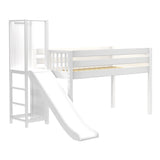 HOCUS WP : Play Loft Beds Twin Low Loft Bed with Slide Platform, Panel, White