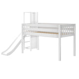 HOCUS WS : Play Loft Beds Twin Low Loft Bed with Slide Platform, Slat, White