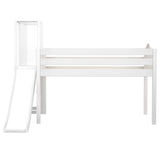 HOCUS XL WC : Play Loft Beds Twin XL Low Loft Bed with Slide Platform, Curved, White