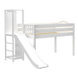 HOCUS XL WC : Play Loft Beds Twin XL Low Loft Bed with Slide Platform, Curved, White