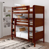 HOLY CP : Triple Bunk Classic Twin Triple Bunk Bed with Two Straight Ladders on Front, Chestnut Panel