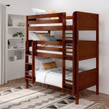 HOLY XL CP : Multiple Bunk Beds Twin XL Triple Bunk Bed with Straight Ladders on Front, Panel, Chestnut