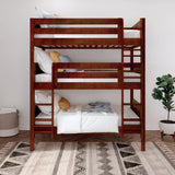 HOLY CP : Triple Bunk Classic Twin Triple Bunk Bed with Two Straight Ladders on Front, Chestnut Panel