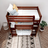 HOLY CP : Triple Bunk Classic Twin Triple Bunk Bed with Two Straight Ladders on Front, Chestnut Panel