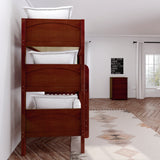 HOLY CP : Triple Bunk Classic Twin Triple Bunk Bed with Two Straight Ladders on Front, Chestnut Panel