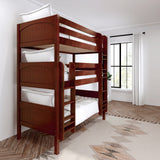 HOLY CP : Triple Bunk Classic Twin Triple Bunk Bed with Two Straight Ladders on Front, Chestnut Panel