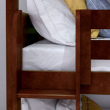 HOLY CP : Triple Bunk Classic Twin Triple Bunk Bed with Two Straight Ladders on Front, Chestnut Panel