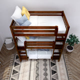 HOLY CS : Triple Bunk Classic Twin Triple Bunk Bed with Two Straight Ladders on Front, Chestnut Slats