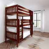 HOLY XL CS : Multiple Bunk Beds Twin XL Triple Bunk Bed with Straight Ladders on Front, Slat, Chestnut