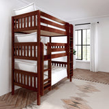 HOLY CS : Triple Bunk Classic Twin Triple Bunk Bed with Two Straight Ladders on Front, Chestnut Slats