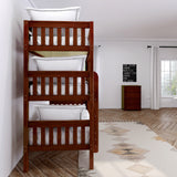 HOLY XL CS : Triple Bunk Classic Twin XL Triple Bunk Bed with Two Straight Ladders on Front, Chestnut Slats