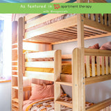 HOLY NS : Triple Bunk Classic Twin Triple Bunk Bed with Two Straight Ladders on Front, Natural Birch Slats