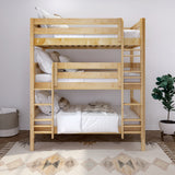 HOLY NS : Triple Bunk Classic Twin Triple Bunk Bed with Two Straight Ladders on Front, Natural Birch Slats