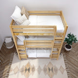 HOLY NS : Triple Bunk Classic Twin Triple Bunk Bed with Two Straight Ladders on Front, Natural Birch Slats