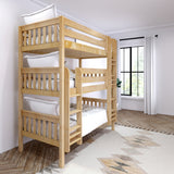 HOLY NS : Triple Bunk Classic Twin Triple Bunk Bed with Two Straight Ladders on Front, Natural Birch Slats