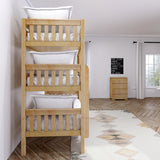 HOLY NS : Triple Bunk Classic Twin Triple Bunk Bed with Two Straight Ladders on Front, Natural Birch Slats