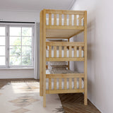 HOLY NS : Triple Bunk Classic Twin Triple Bunk Bed with Two Straight Ladders on Front, Natural Birch Slats