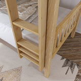 HOLY NS : Triple Bunk Classic Twin Triple Bunk Bed with Two Straight Ladders on Front, Natural Birch Slats