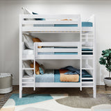 HOLY WP : Triple Bunk Classic Twin Triple Bunk Bed with Two Straight Ladders on Front, Classic White Panel