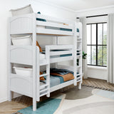 HOLY WP : Triple Bunk Classic Twin Triple Bunk Bed with Two Straight Ladders on Front, Classic White Panel