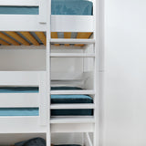HOLY WP : Triple Bunk Classic Twin Triple Bunk Bed with Two Straight Ladders on Front, Classic White Panel