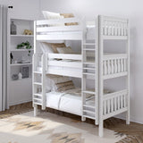 HOLY WS : Triple Bunk Classic Twin Triple Bunk Bed with Two Straight Ladders on Front, Classic White Slats