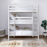 HOLY WS : Triple Bunk Classic Twin Triple Bunk Bed with Two Straight Ladders on Front, Classic White Slats