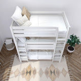 HOLY WS : Triple Bunk Classic Twin Triple Bunk Bed with Two Straight Ladders on Front, Classic White Slats