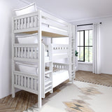 HOLY WS : Triple Bunk Classic Twin Triple Bunk Bed with Two Straight Ladders on Front, Classic White Slats