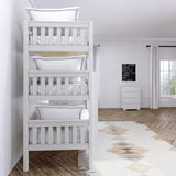 HOLY XL WS : Triple Bunk Classic Twin XL Triple Bunk Bed with Two Straight Ladders on Front, Classic White Slats