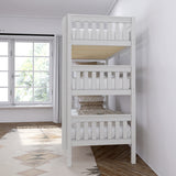 HOLY WS : Triple Bunk Classic Twin Triple Bunk Bed with Two Straight Ladders on Front, Classic White Slats