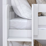 HOLY XL WS : Triple Bunk Classic Twin XL Triple Bunk Bed with Two Straight Ladders on Front, Classic White Slats