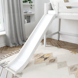 HONEY WC : Play Loft Beds Full Mid Loft Bed with Slide and Angled Ladder on Front, Curved, White