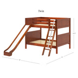 HOORAY CP : Play Bunk Beds Full Medium Bunk Bed with Slide and Angled Ladder on Front, Panel, Chestnut