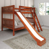 HOORAY CS : Play Bunk Beds Full Medium Bunk Bed with Slide and Angled Ladder on Front, Slat, Chestnut