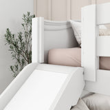 HOORAY WC : Play Bunk Beds Full Medium Bunk Bed with Slide and Angled Ladder on Front, Curve, White