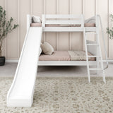 HOORAY WP : Play Bunk Beds Full Medium Bunk Bed with Slide and Angled Ladder on Front, Panel, White