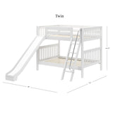 HOORAY WS : Play Bunk Beds Full Medium Bunk Bed with Slide and Angled Ladder on Front, Slat, White