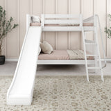 HOORAY WS : Play Bunk Beds Full Medium Bunk Bed with Slide and Angled Ladder on Front, Slat, White
