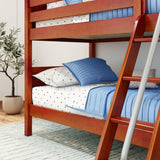 HOTHOT CP : Classic Bunk Beds Twin Low Bunk Bed with Angled Ladder on Front, Panel, Chestnut