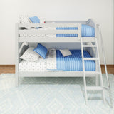 HOTHOT WC : Classic Bunk Beds Twin Low Bunk Bed with Angled Ladder on Front, Curve, White