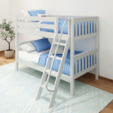 HOTHOT WS : Classic Bunk Beds Twin Low Bunk Bed with Angled Ladder on Front, Slat, White