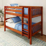 HOTSHOT CS : Bunk Bed Classic Low Twin Bunk Bed with Straight Ladder on Front, Chestnut Slats