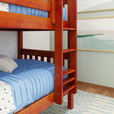 HOTSHOT XL CS : Classic Bunk Beds Twin XL Low Bunk Bed with Straight Ladder on Front, Slat, Chestnut