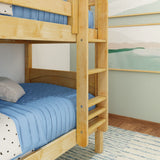 HOTSHOT NP : Classic Bunk Beds Twin Low Bunk Bed with Straight Ladder on Front, Panel, Natural