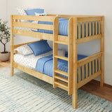 HOTSHOT NS : Bunk Bed Classic Low Twin Bunk Bed with Straight Ladder on Front, Natural Birch Slats