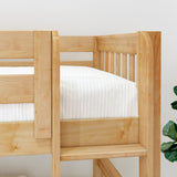 HOTSHOT NS : Bunk Bed Classic Low Twin Bunk Bed with Straight Ladder on Front, Natural Birch Slats