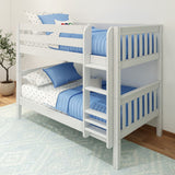 HOTSHOT WS : Bunk Bed Classic Low Twin Bunk Bed with Straight Ladder on Front, Classic White Slats